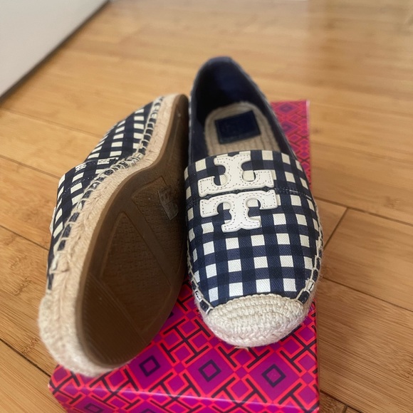 Navy/ White Weston Printed Canvas Espadrille Flats
